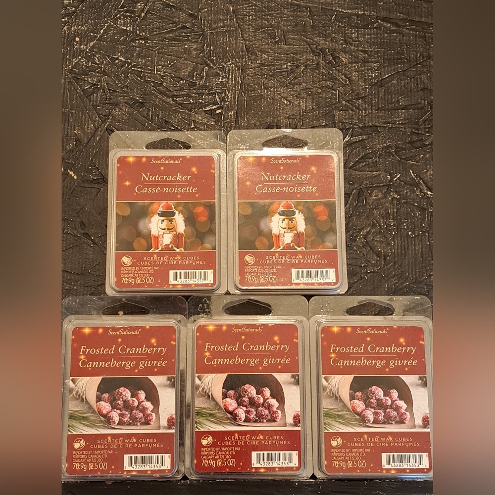 Lot Of 5 New ScentSationals Nutcracker and Frosted Cranberry Wax Cubes